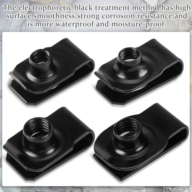 Yaocom 25 Pcs Extruded U Type Nuts Bumper Fender U Style Clip on Nut Extruded U Style Spring Nuts Black Fasteners for Automotive Metal Fender Grill Retainer Clips(1/4''-20) - Image 3